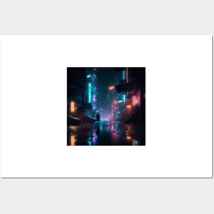 Cyberpunk City at Night Posters and Art